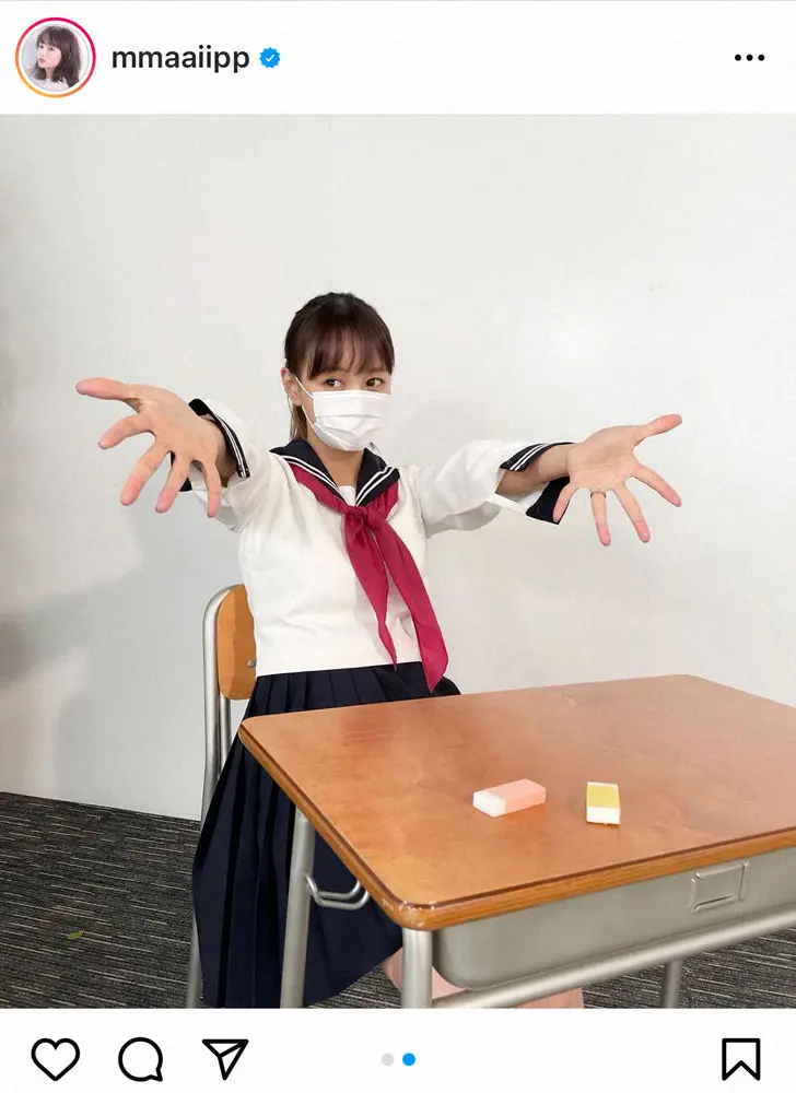 【画像・写真】わたなべ麻衣　セーラー服姿にフォロワー「可愛い」「めちゃめちゃ似合ってる」「ありよりのありあり」