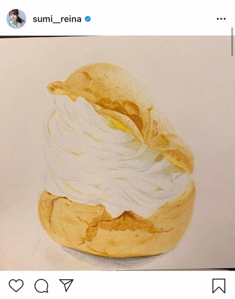 【画像・写真】鷲見玲奈　色鉛筆で描いたシュークリームにファン驚がく「写真かと思った!」「凄い才能」の声