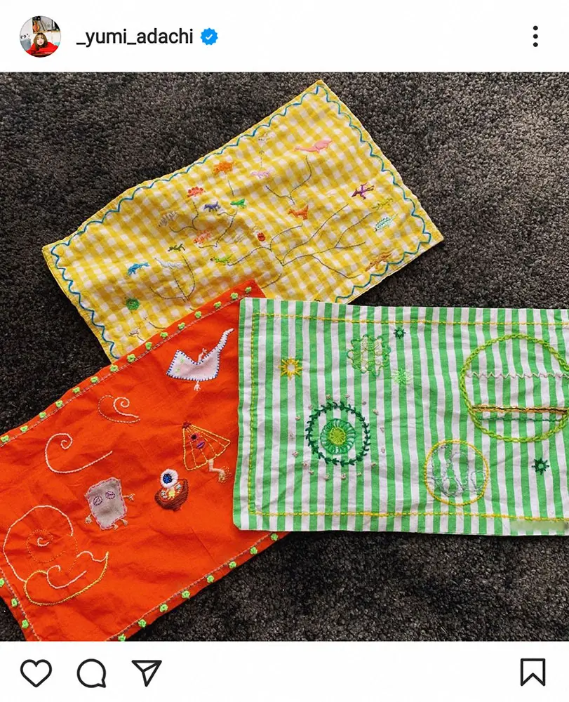 【画像・写真】安達祐実　刺しゅう入りランチョンマット完成　夫が下絵の妖怪や恐竜デザインに「流石」の声