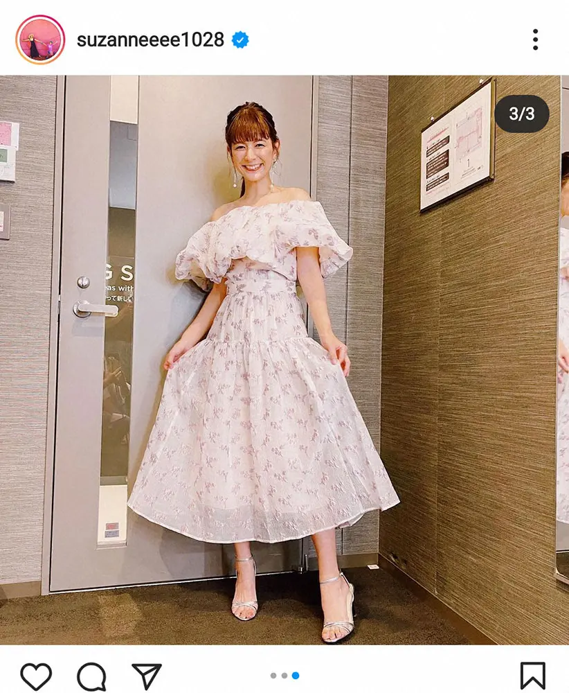 【画像・写真】スザンヌ　オフショルのセットアップ姿に「デコルテきれい」「お姫様みたい」の声