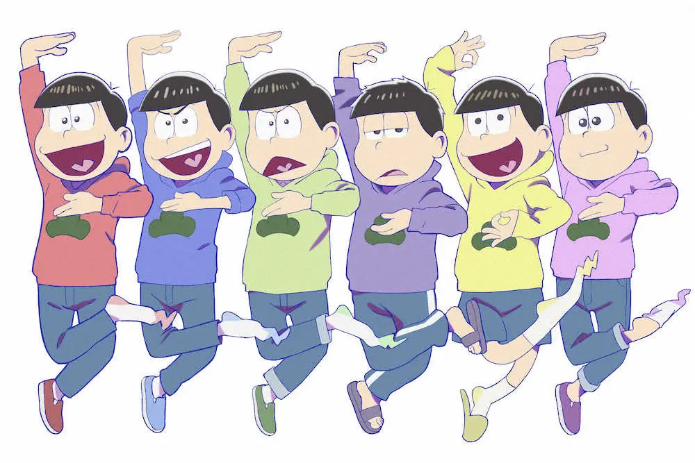 「おそ松さん」アニメ画像　（左から）おそ松、カラ松、チョロ松、一松、十四松、トド松