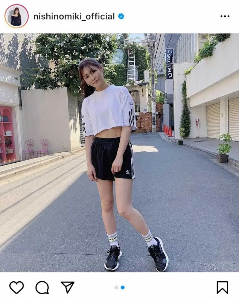 【画像・写真】西野未姫“おなかチラ見せ”スポーツコーデの全身ショット　「足きれいすぎる！」の声