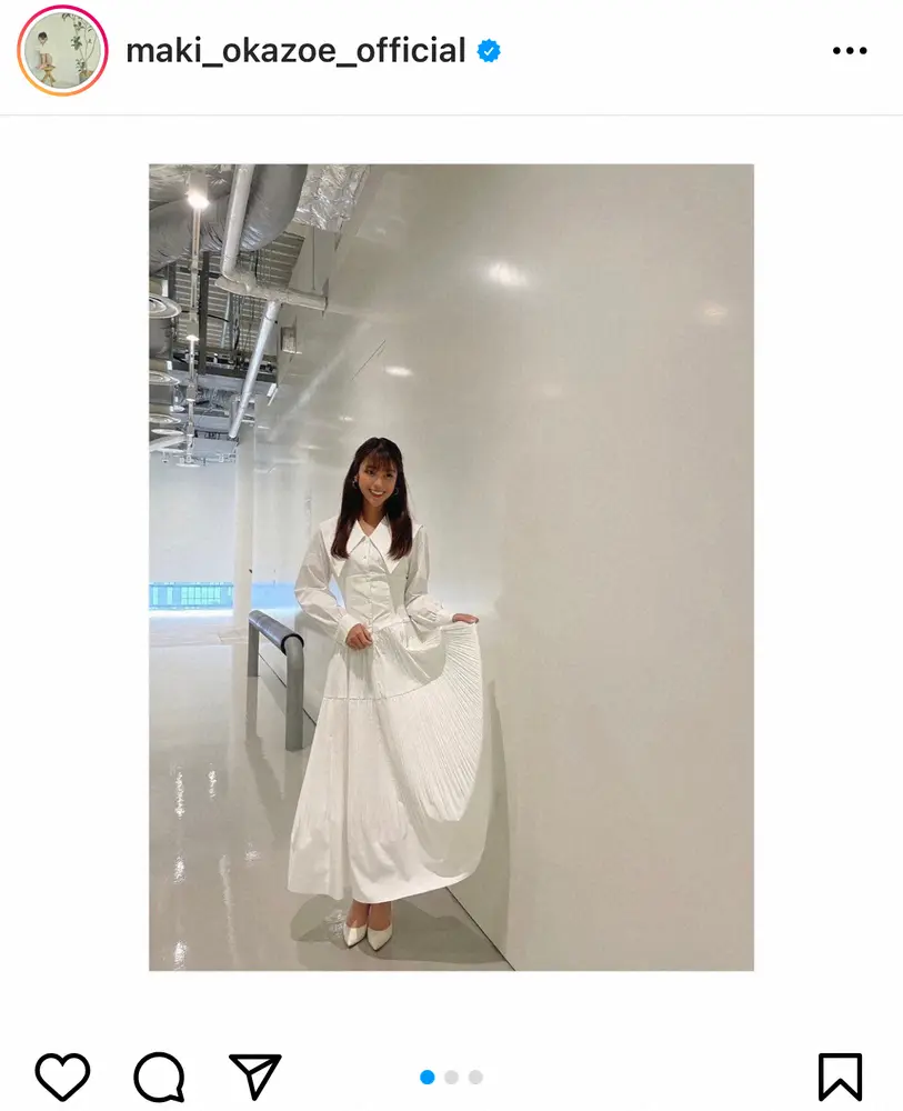 【画像・写真】岡副麻希　大きめ襟の純白シャツワンピ姿披露　ファン「お姫様みたい」「まさにご令嬢」