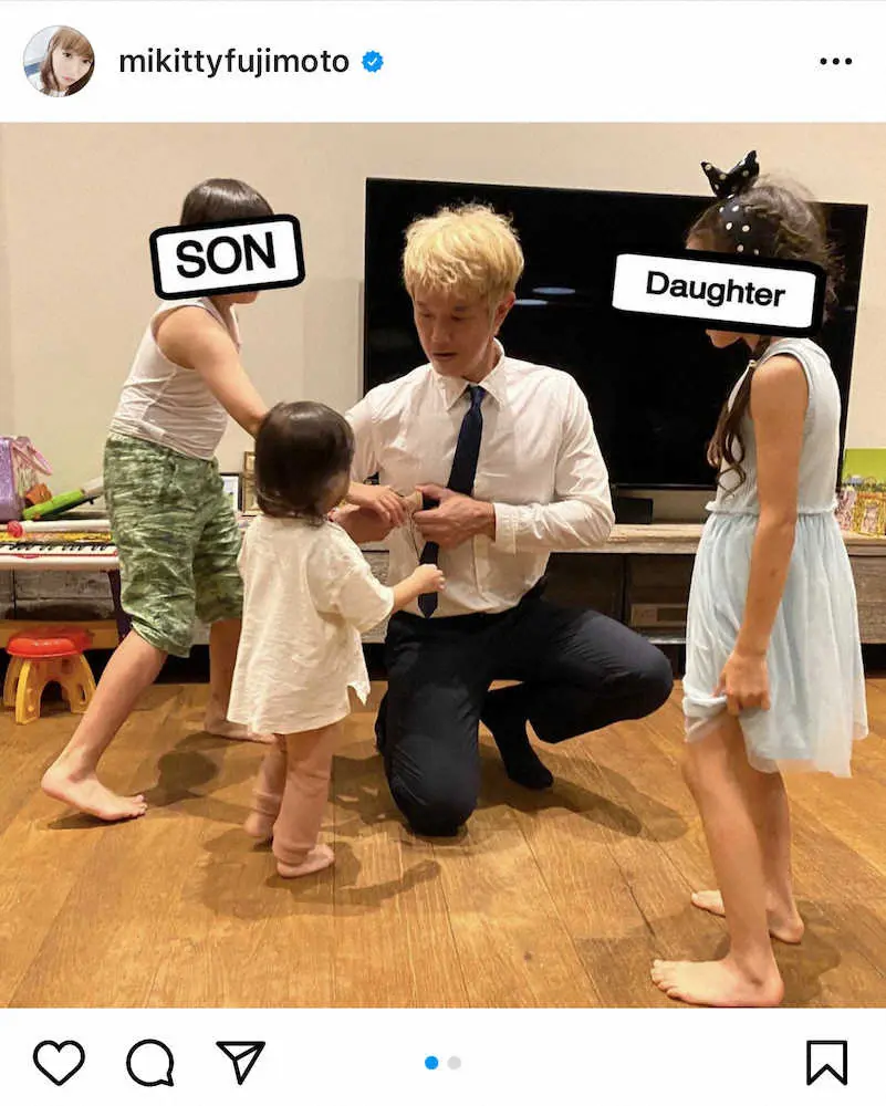 【画像・写真】藤本美貴「珍しいので素敵」　夫・庄司智春の金髪＆スーツ姿披露に「モデル並み」「誰か分からなかった」