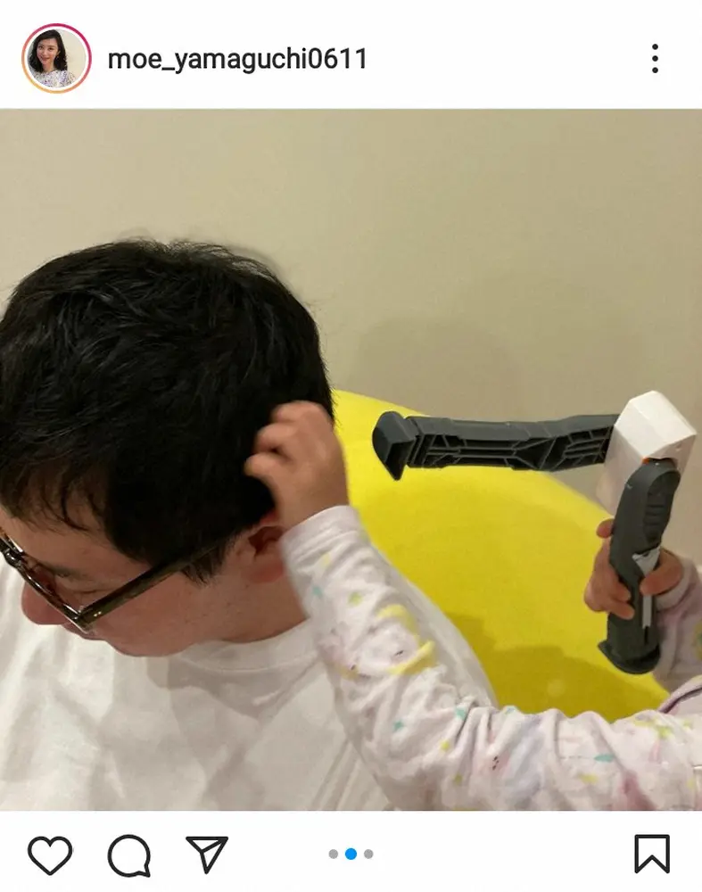 【画像・写真】山口もえ　次女と夫・田中裕二のほのぼのショット「パパさんの髪を乾かしたい4歳児」も実は…