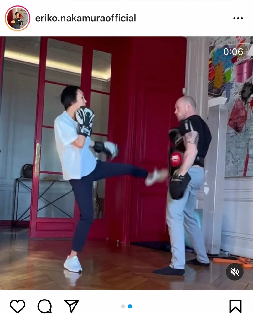【画像・写真】中村江里子　「まだまだだけど…」迫力のキックボクシング練習風景　「かっこいい」「いい動き」の声