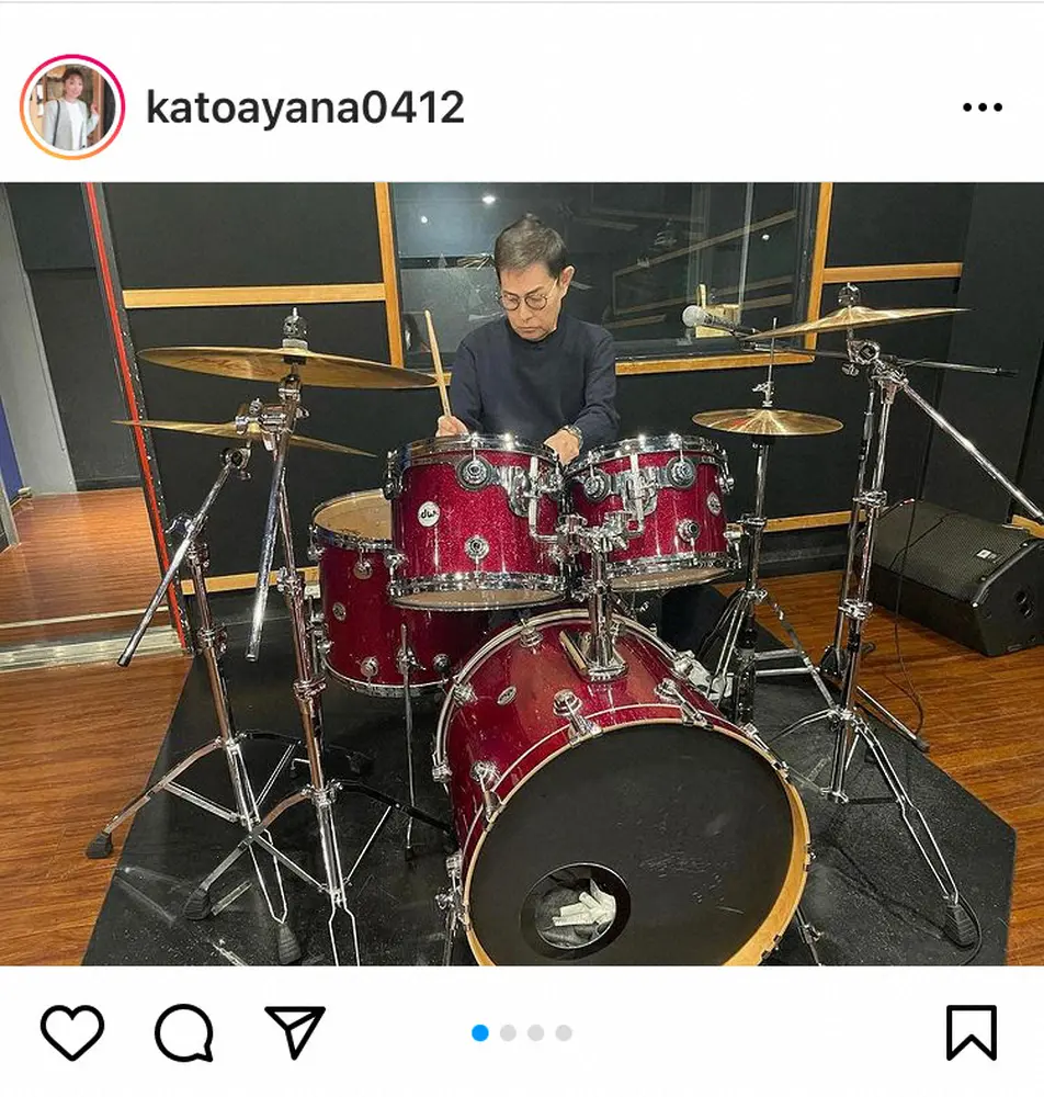 【画像・写真】加藤綾菜　ドラムセットと夫・加藤茶の姿を披露　55年ぶり武道館公演に向け「心配なくらい頑張ってます」