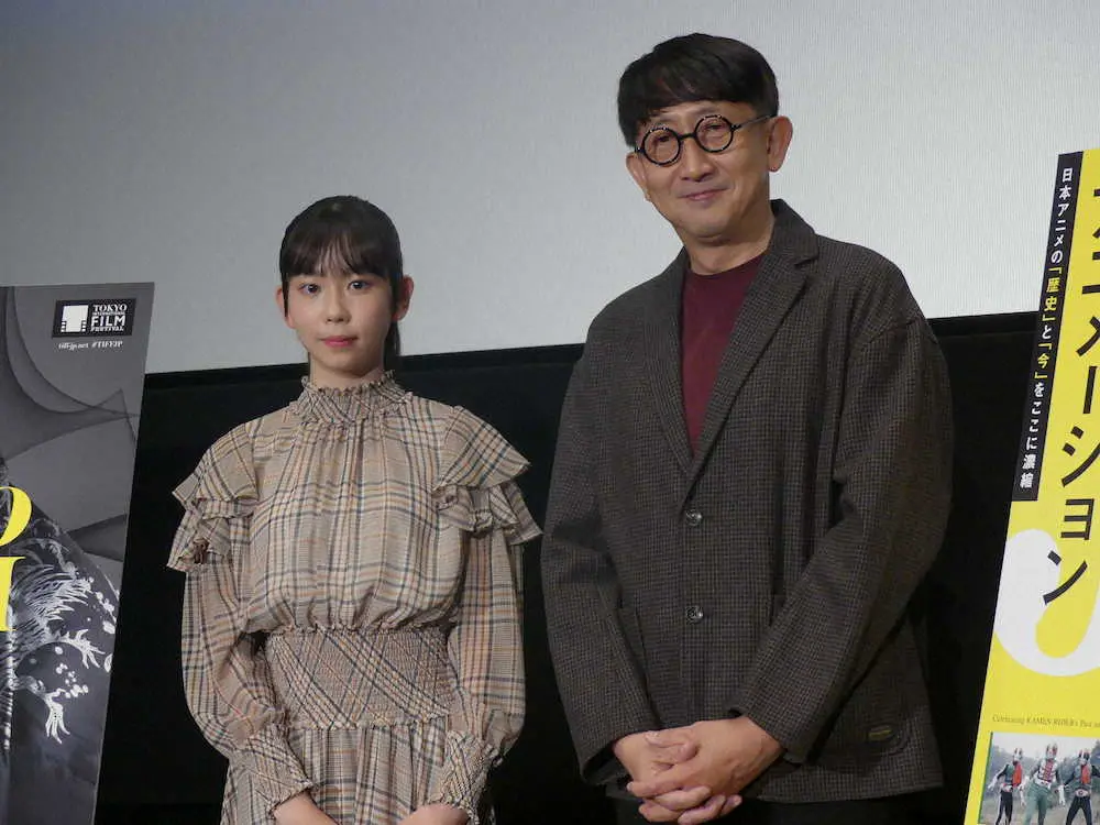 【画像・写真】第34回東京国際映画祭で上映されたアニメ映画「漁港の肉子ちゃん」の舞台あいさつに登壇した、石井いづみ（左）と渡辺歩監督