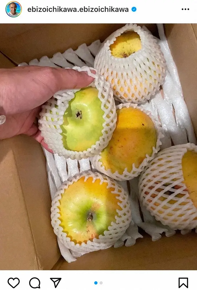 【画像・写真】海老蔵「おぉ！しかも美味い」“中が赤い”リンゴ堪能　「桃みたい」「甘くて美味しそう」の声