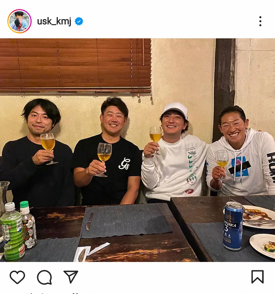 【画像・写真】上地雄輔　松坂大輔投手＆上野由岐子投手＆石井裕也監督との4ショット披露に驚きの声「豪華すぎる」