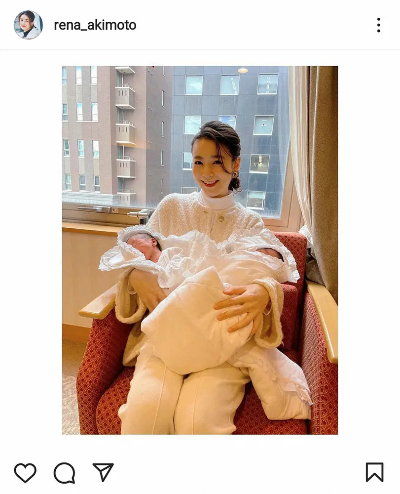 【画像・写真】秋元玲奈アナ　双子の男児出産を報告　2人を抱く姿披露し「3兄弟育児頑張ります」