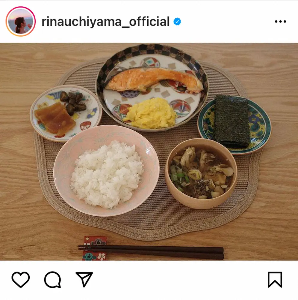 【画像・写真】“新婚”内山理名　「今年ラストの和朝食」ショット公開で思い「来年もこういう時間を大切にしていきたい」