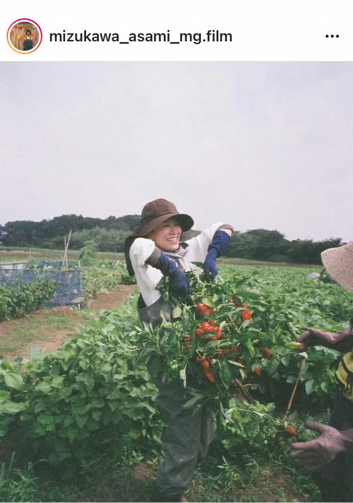【画像・写真】水川あさみ　「野菜の収穫」畑での無邪気な笑顔のプライベートショットに「いい写真」「楽しそう」の声