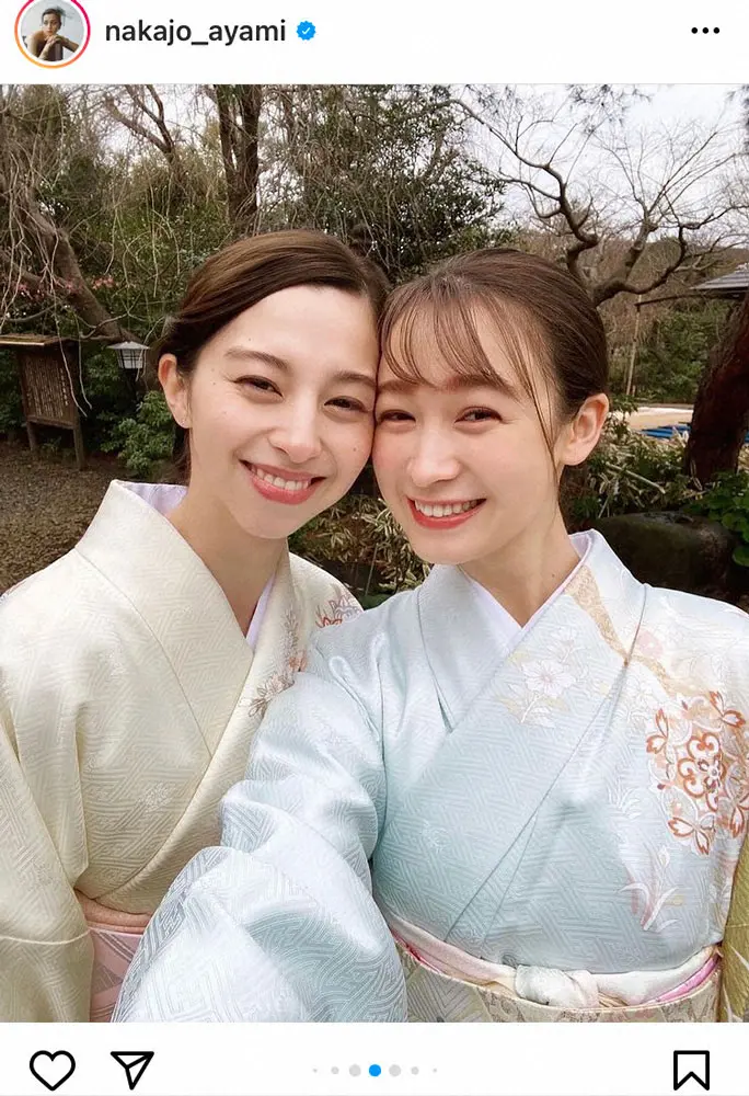 【画像・写真】中条あやみ　藤井サチと頬寄せ合いながら艶やか着物ツーショット　ため息「異次元すぎる」の声