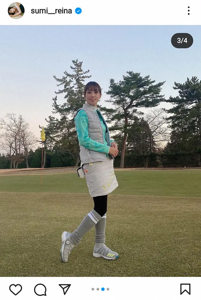 【画像・写真】新婚の鷲見玲奈アナ　白のミニスカゴルフコーデ披露　「幸せそうな笑顔」「ナイスショット」の声