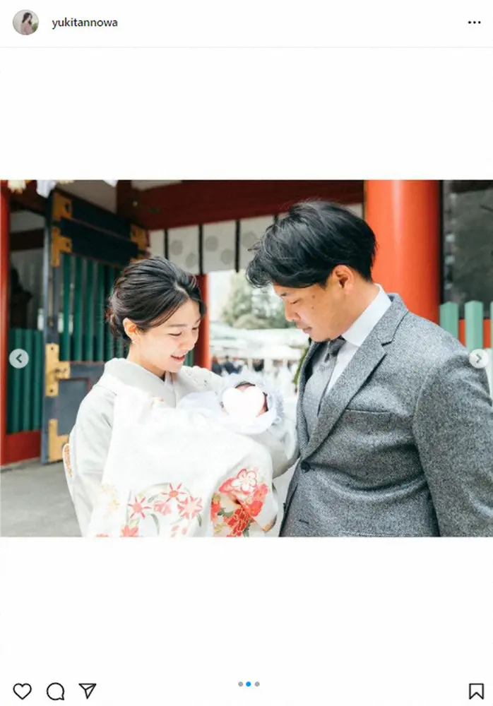 【画像・写真】淡輪ゆき　着物姿で長女お宮参り　夫の楽天・浅村と3ショット公開　「美しすぎる」「素敵」の声