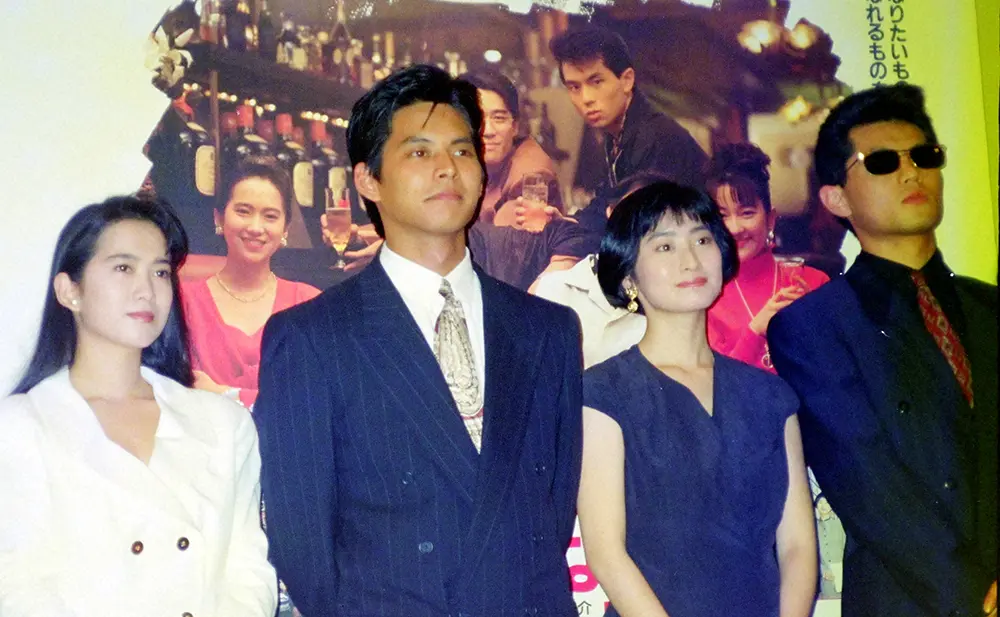 91年6月、映画「就職戦線異状なし」の完成披露試写会に登場した主演の織田裕二