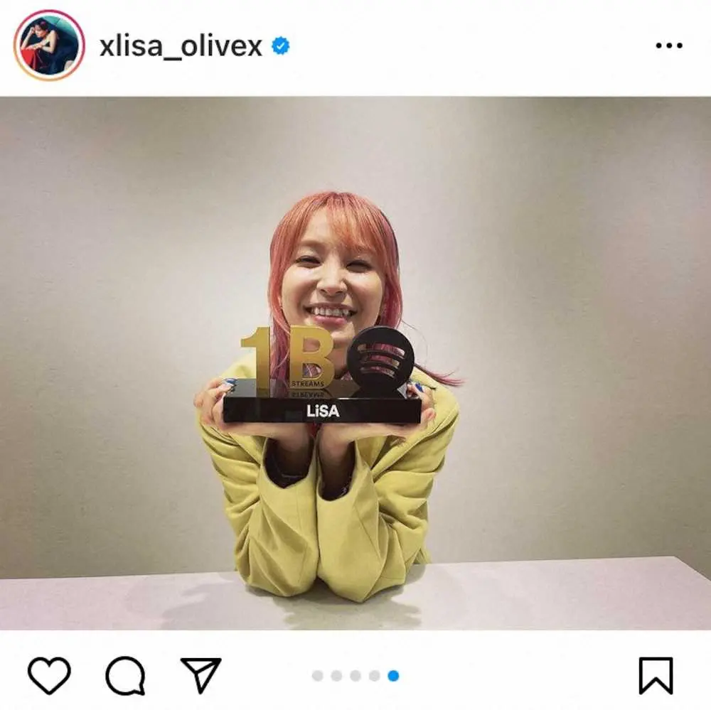 【画像・写真】LiSA「Spotify」の総再生回数10億突破!フォロワーからは祝福コメントずらり