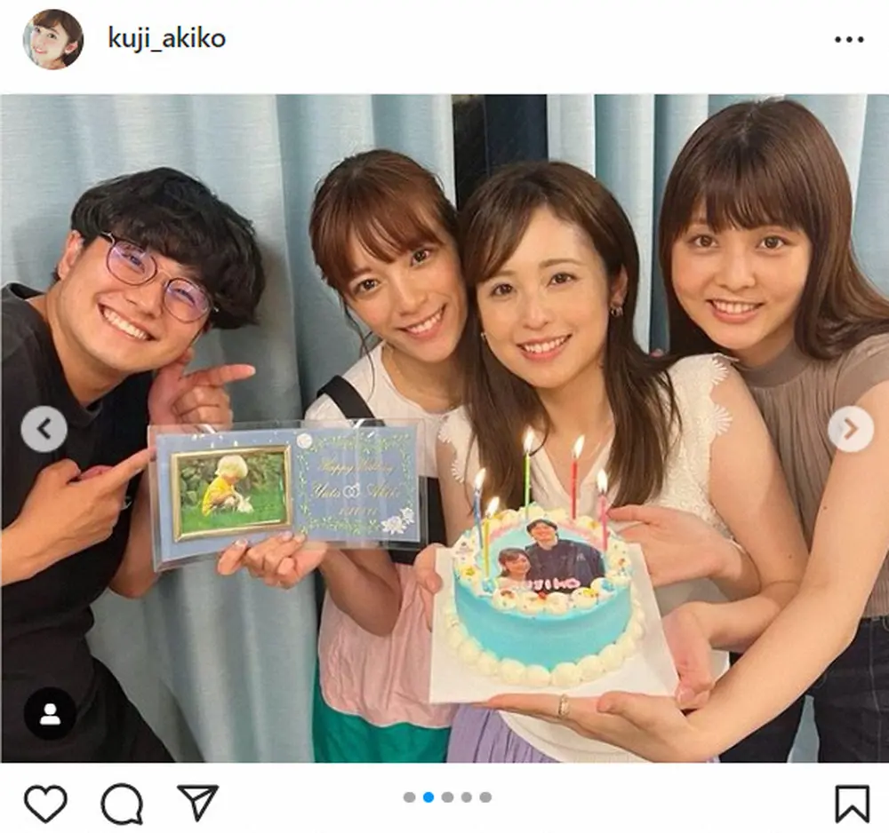 【画像・写真】久慈アナ、結婚に永島優実アナらフジテレビアナウンサーから祝福　顔写真入りケーキとニコリ