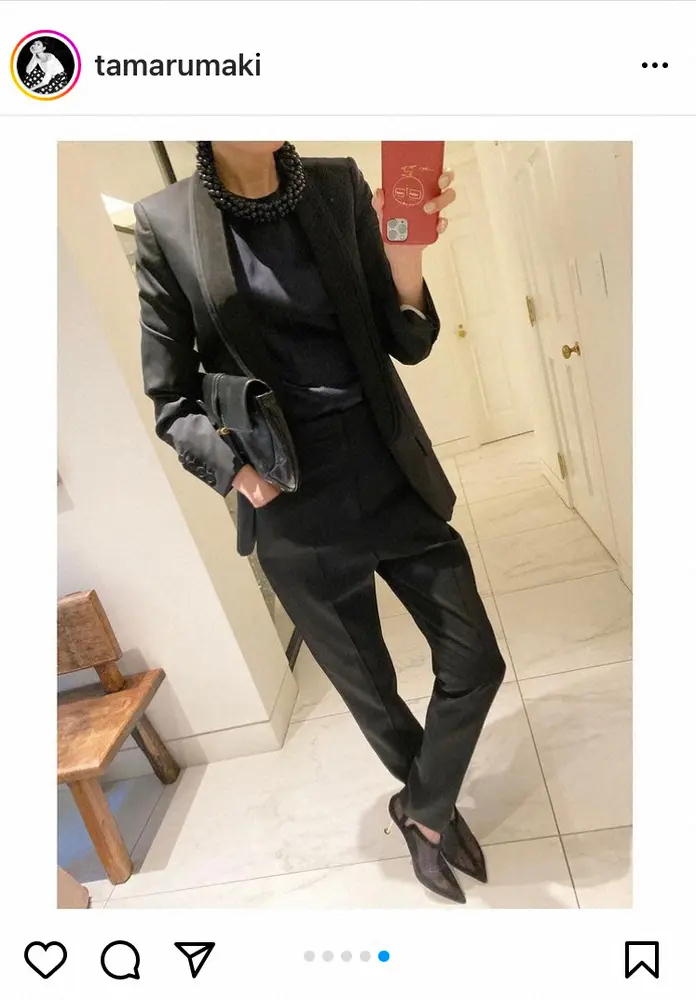 【画像・写真】田丸麻紀　「久しぶりにメンズライク」全身黒ジャケ＆パンツコーデに「宝塚みたい」「男前でセクシー」