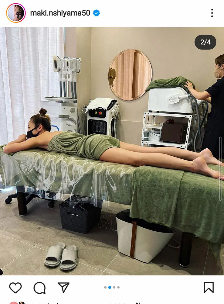 【画像・写真】西山茉希　エステ施術中に6歳次女が撮影した姿披露に「足なっが!!」「スタイルが」と驚きの声