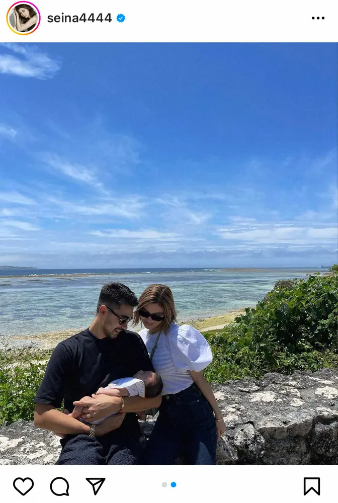 【画像・写真】島袋聖南　夫・石倉ノア、我が子とともに沖縄へ里帰り　ほほ笑ましい家族ショットに「理想夫婦」の声