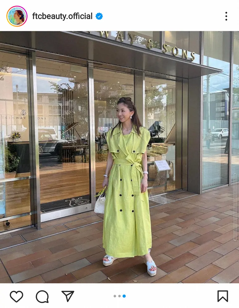 【画像・写真】君島十和子さん　イエローの爽やかワンピ姿披露に「カッコ良くて素敵」「綺麗で見惚れちゃいました」の声