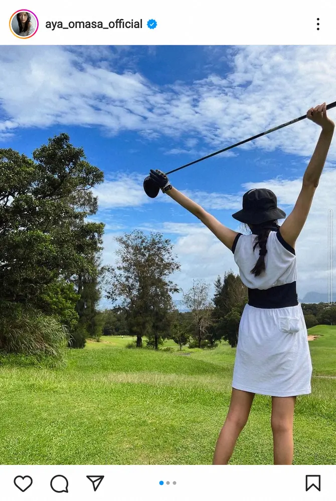 【画像・写真】大政絢　ミニワンピのゴルフウエア姿に「可愛い」の声も…「日焼け対策」の完全防備姿には「ウケました」