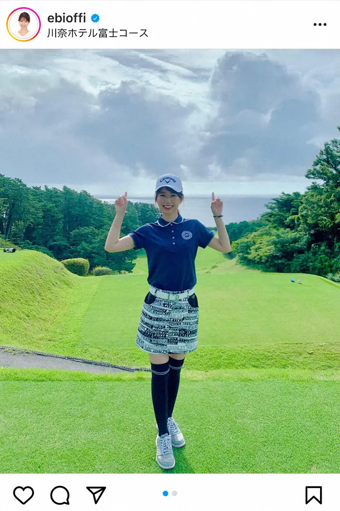 【画像・写真】フジ海老原優香アナ　“絶対領域チラ見せ”キュートなミニスカゴルフウエア姿に「美しい」「最高」