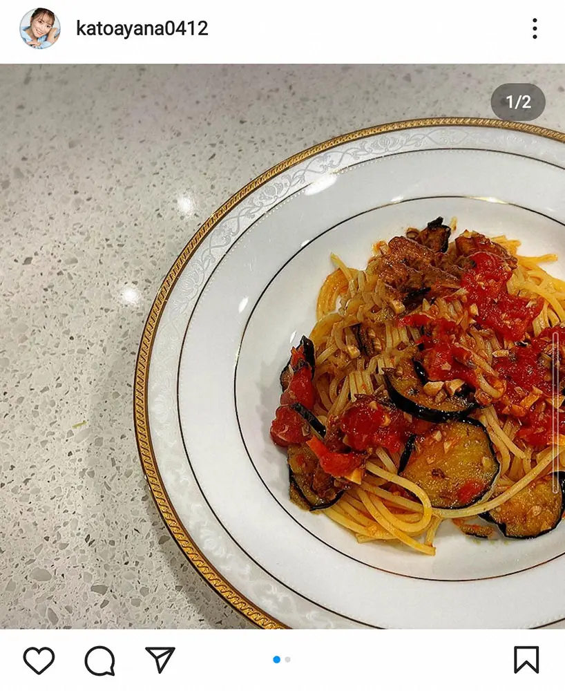【画像・写真】加藤綾菜　夫・加藤茶のリクエストでさんまの缶詰め使ったパスタ披露　加藤も「星3つです！」と絶賛
