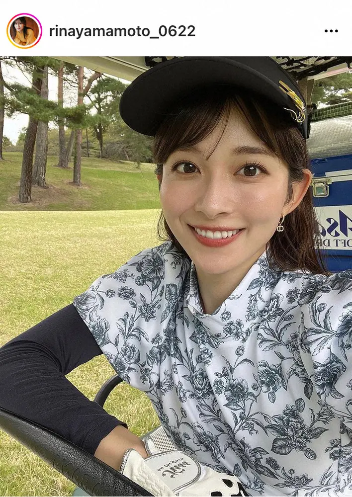 【画像・写真】TBS山本里菜アナ　「夫とお義父さんとゴルフ」花柄ミニゴルフウェアショットに「似合ってます」の声