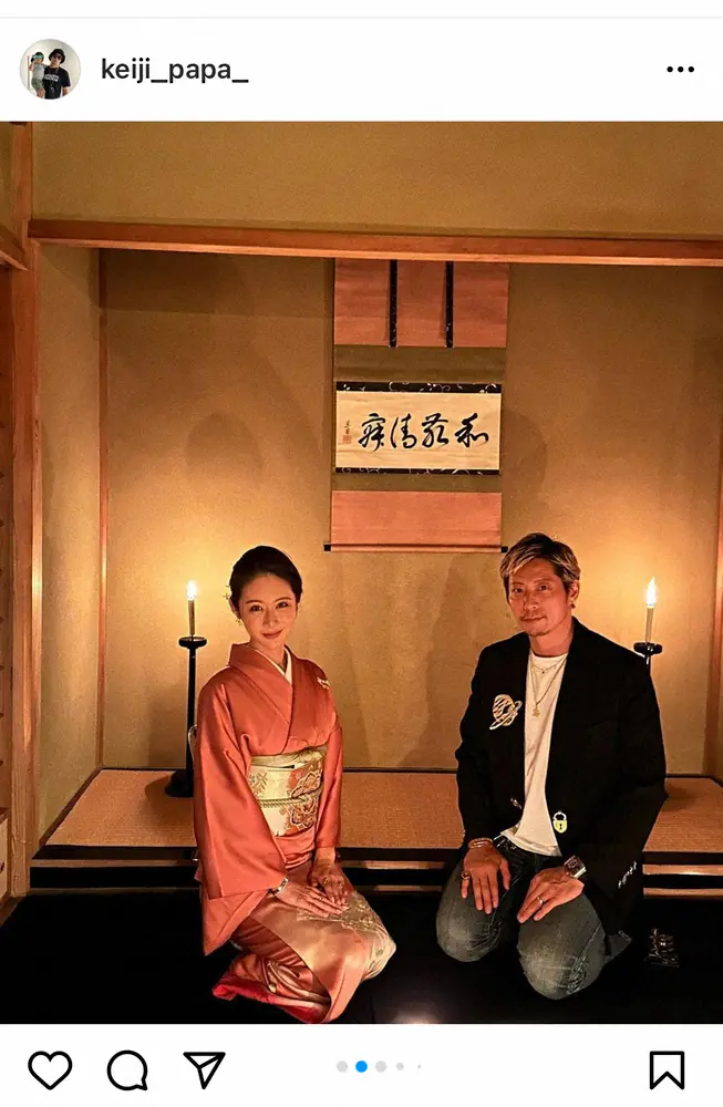 【画像・写真】黒木啓司　実業家の妻とお茶会へ　仲良し夫婦ショット公開に「奥様の着物姿美しい」「やっぱり美男美女」