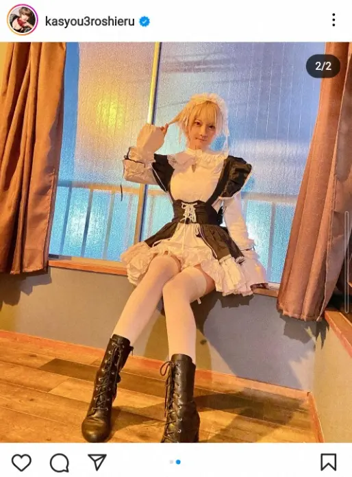 【画像・写真】火将ロシエル　ミニ丈のメイド服姿披露に「チラッと太ももがきれい」「完璧すぎ」「素敵です」