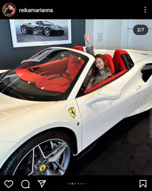 【画像・写真】宮崎麗果さん　フェラーリF8購入を発表、白い車体で赤の内装「ずっと欲しかった…私にはたまらない1台」
