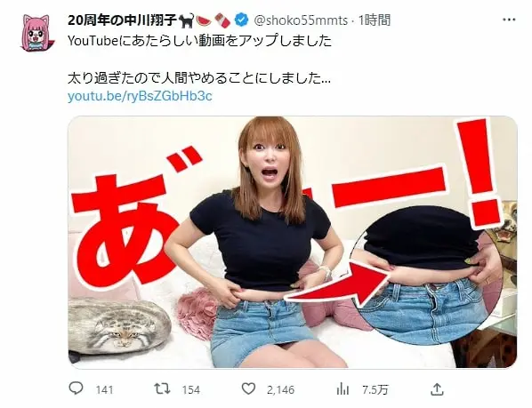 【画像・写真】“人生マックス体重”更新の中川翔子、はち切れんばかりのお腹を自虐「マジでモザイク案件かも…」