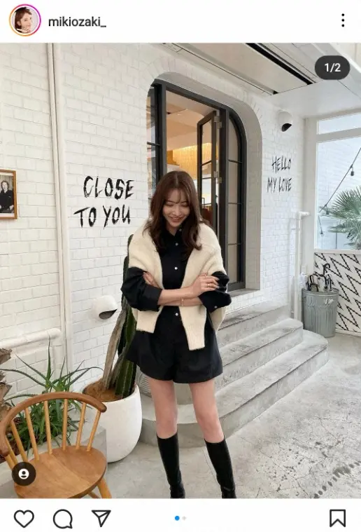 【画像・写真】求愛番組モテモテ女社長　ミニスカの黒コーデ披露に「可愛すぎ」「快活な感じで素敵」「脚長すぎ」