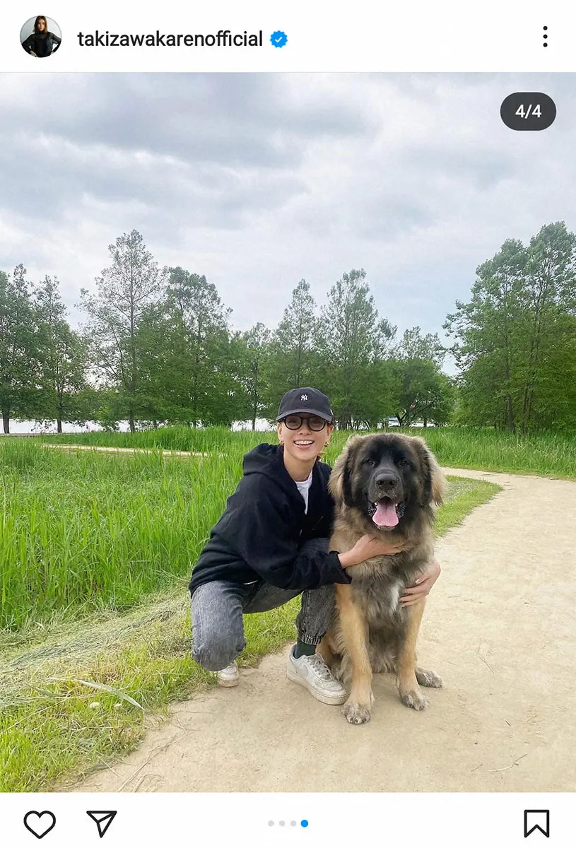 【画像・写真】滝沢カレン　愛犬「神社」との2ショット披露「すくすく誰にも遠慮せず絶賛成長中です」