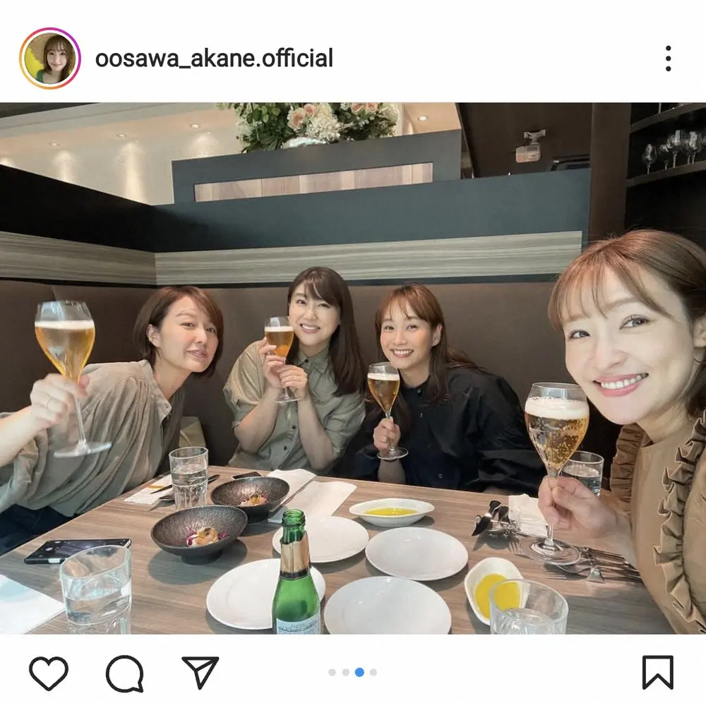 【画像・写真】大沢あかね　藤本美貴、安めぐみ、中村仁美と芸人妻4ショットに「楽しそうすぎな会」「美人しかいない」