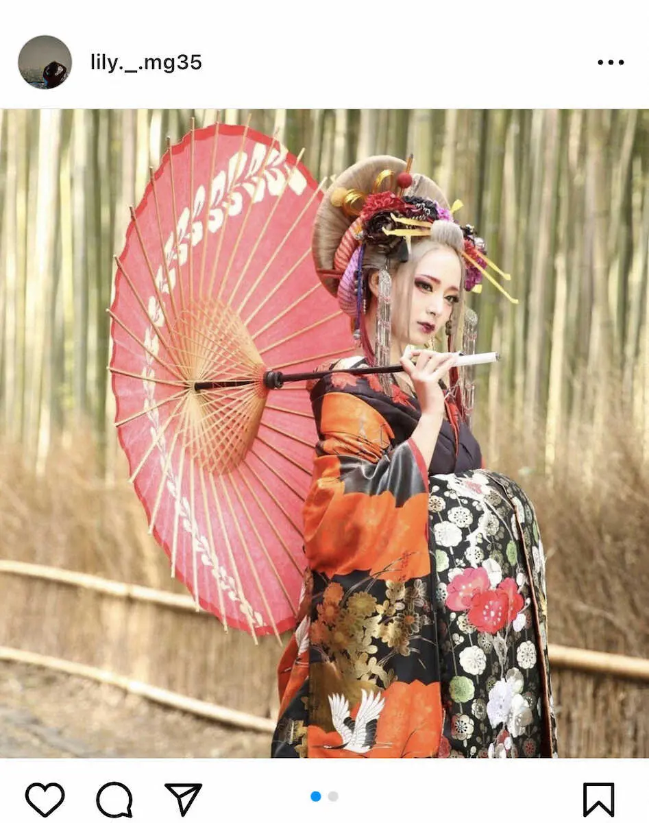 【画像・写真】清水ゆりマネジャーの公式インスタグラムから（＠lily.＿.mg35）。着物姿の清水マネジャー