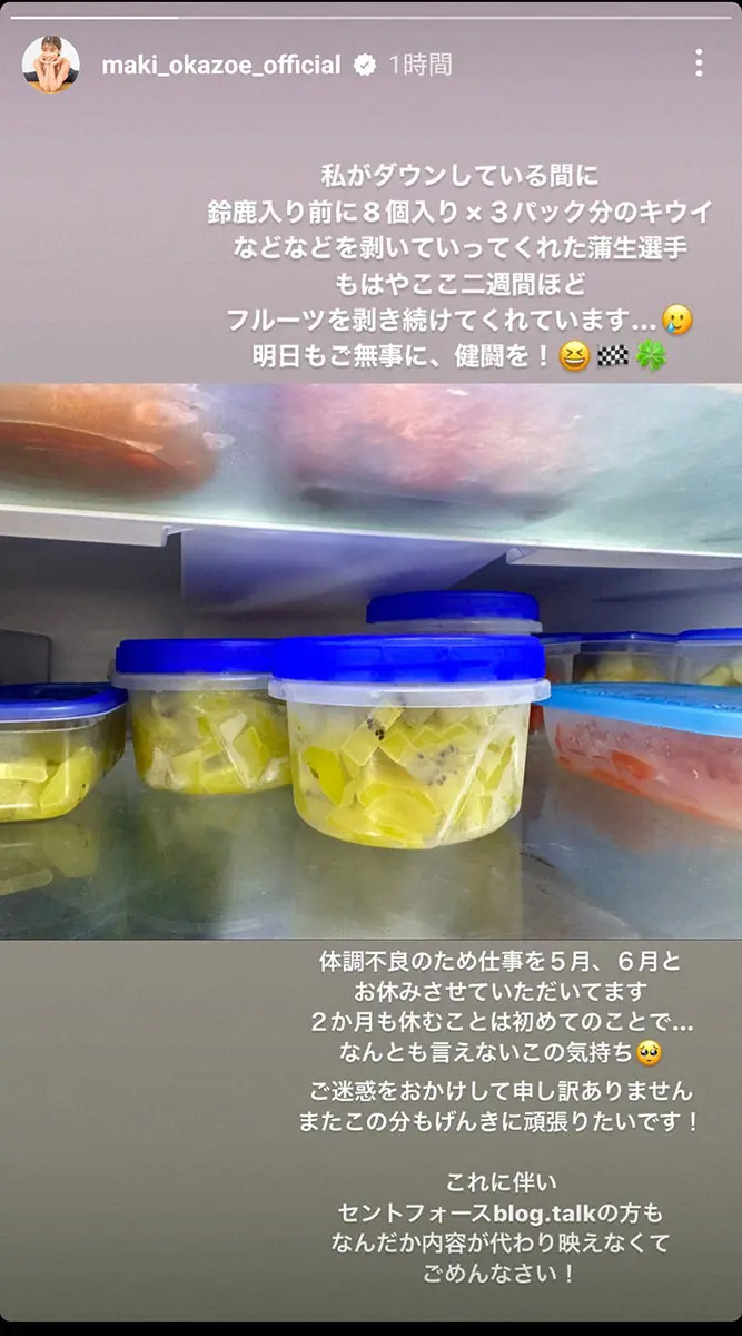 【画像・写真】岡副麻希　体調不良で2カ月の休養を明かす「なんとも言えないこの気持ち」　夫の蒲生尚弥の気遣いにも感謝