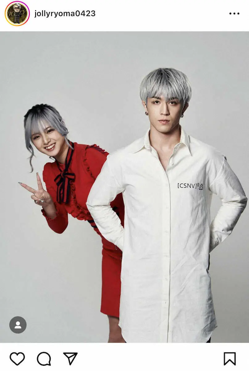 【画像・写真】ジョリーのインスタグラムから（＠jollyryoma0423）。美人マネジャー清水マネジャー（左）との2ショット