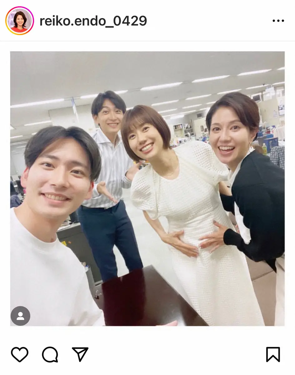 【画像・写真】フジ・山崎夕貴アナが産休入り直前ショットで笑顔　遠藤玲子アナが報告「しばらく淋しくなりますが」