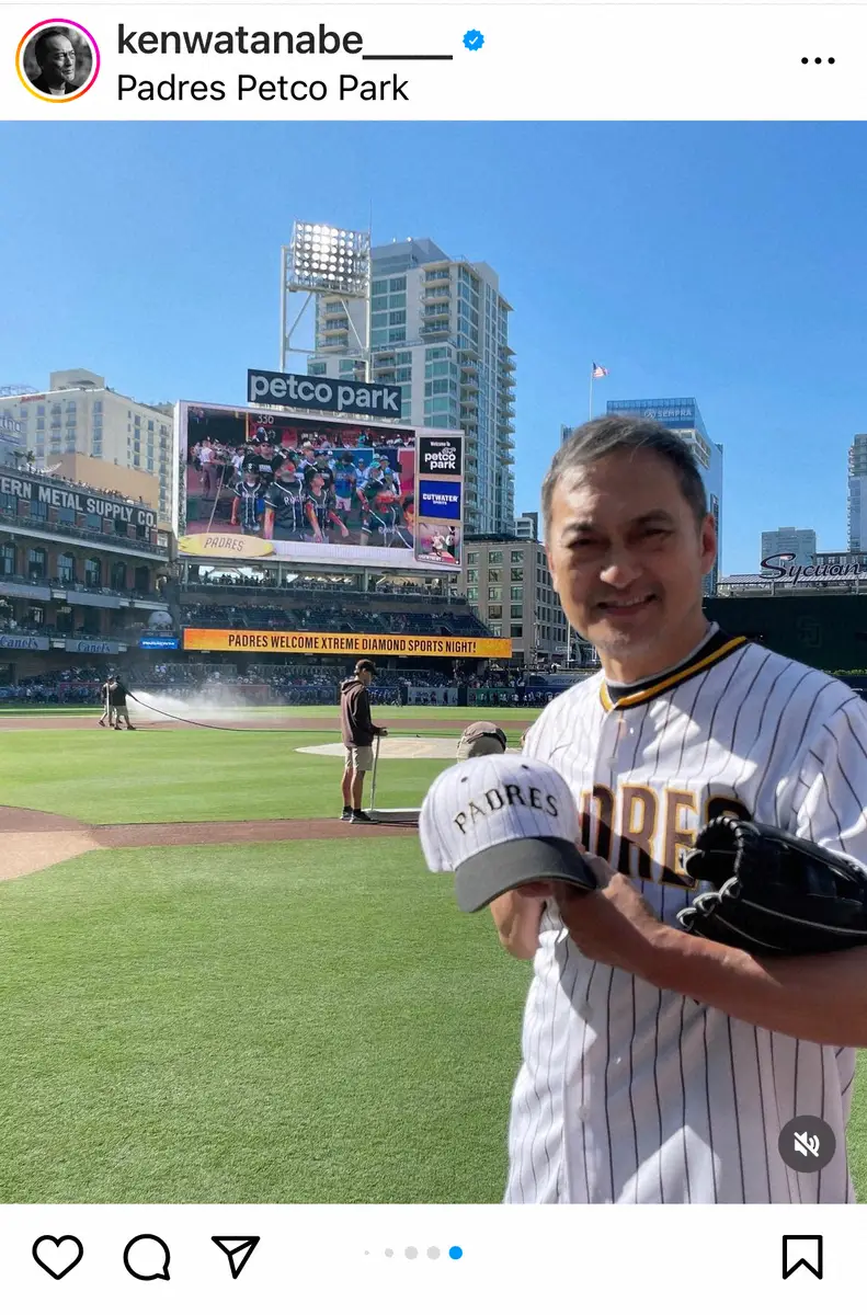 【画像・写真】渡辺謙　始球式秘話を明かす　グローブはレジェンド投手からもらったもの　球場での再会ショットも公開