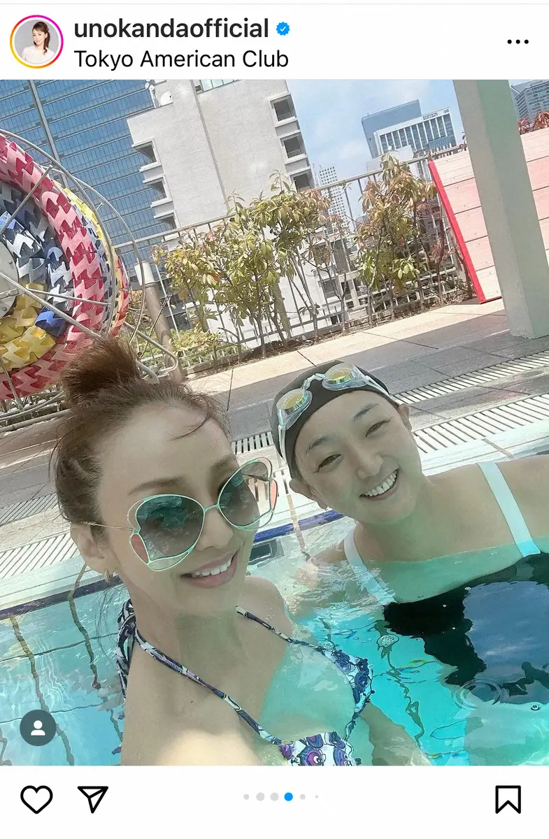 【画像・写真】神田うの　11歳娘らとの“プール遊び”であの金メダリストから直々指導「見て取れる程上手に」