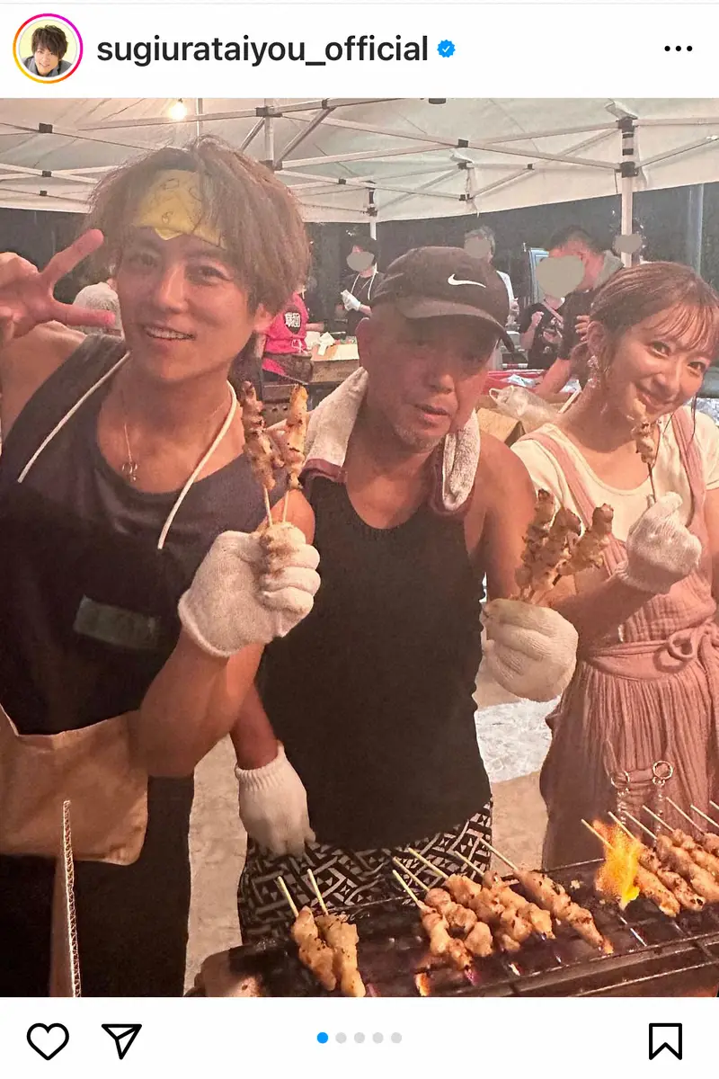 【画像・写真】杉浦太陽　妻・辻希美と夫婦で地元の夏祭りに参加　焼き鳥担当で「焼き鳥2700本完売」　辻の担当は？