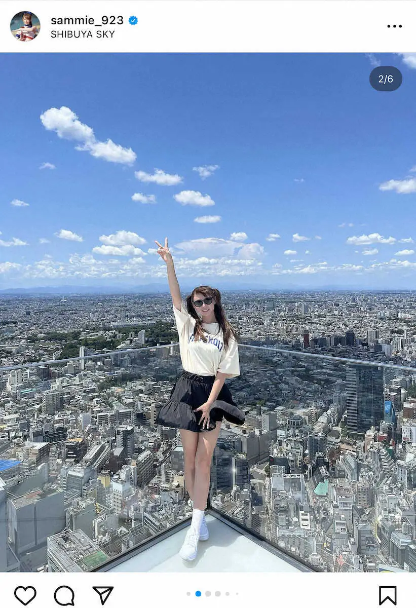 【画像・写真】サミーの公式インスタグラムから（＠sammie＿923）。渋谷スカイの展望台で撮影するサミー