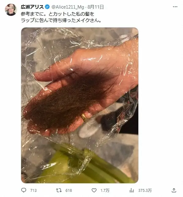【画像・写真】広瀬アリスの“髪の毛”を持って帰る　担当メイクの“奇妙”な行動に質問殺到も…本人の説明に「納得」の声