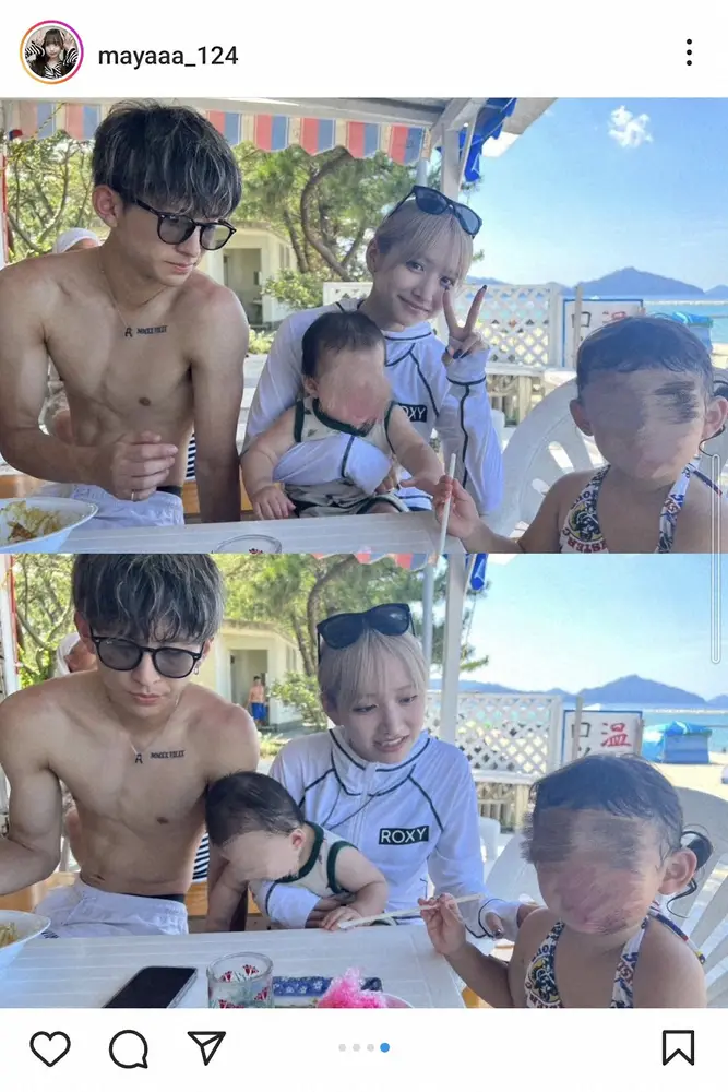 【画像・写真】19歳で2児のママ・重川茉弥　夫・まえだしゅんと2人の子供との海満喫ショット披露に「最高」の声