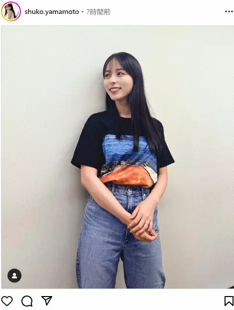 【画像・写真】和牛・水田の妻、山本萩子アナ　珍しいTシャツ＆デニム姿　「ギャップがたまらない」「素敵」の声