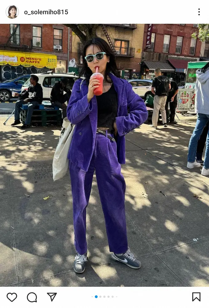 【画像・写真】大橋未歩　「NYかぶれ」否定！ド派手な紫のセットアップは「恐ろしいことに日本で愛用していたもの」